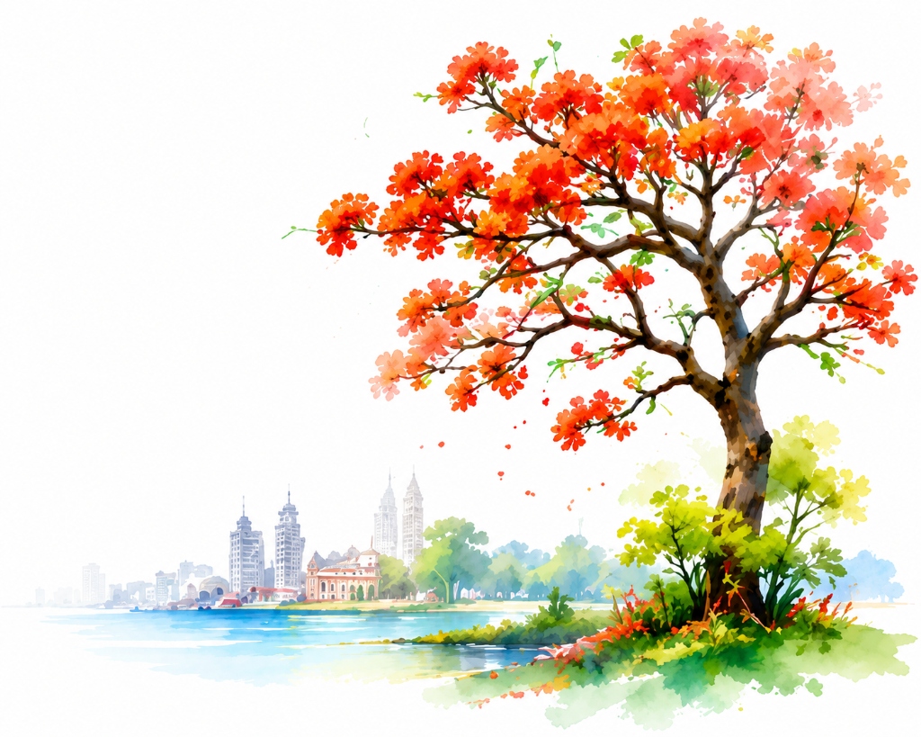 Krishnachura Tree Watercolor Illustration