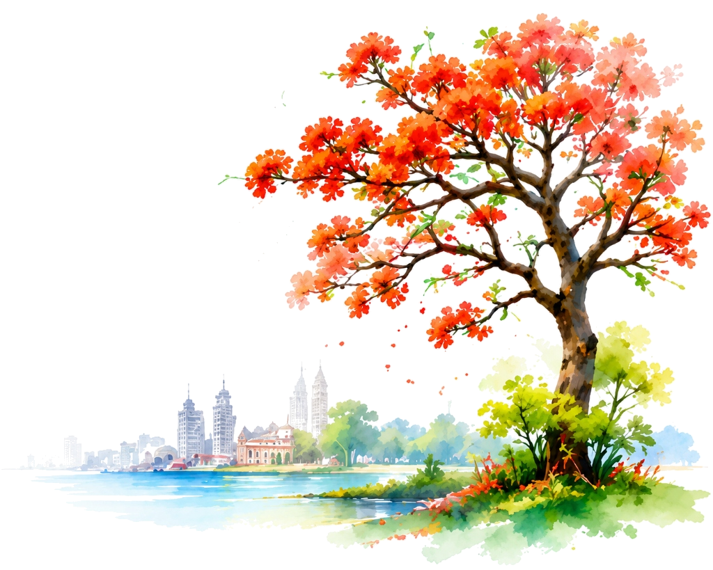 Krishnachura Tree Watercolor Illustration